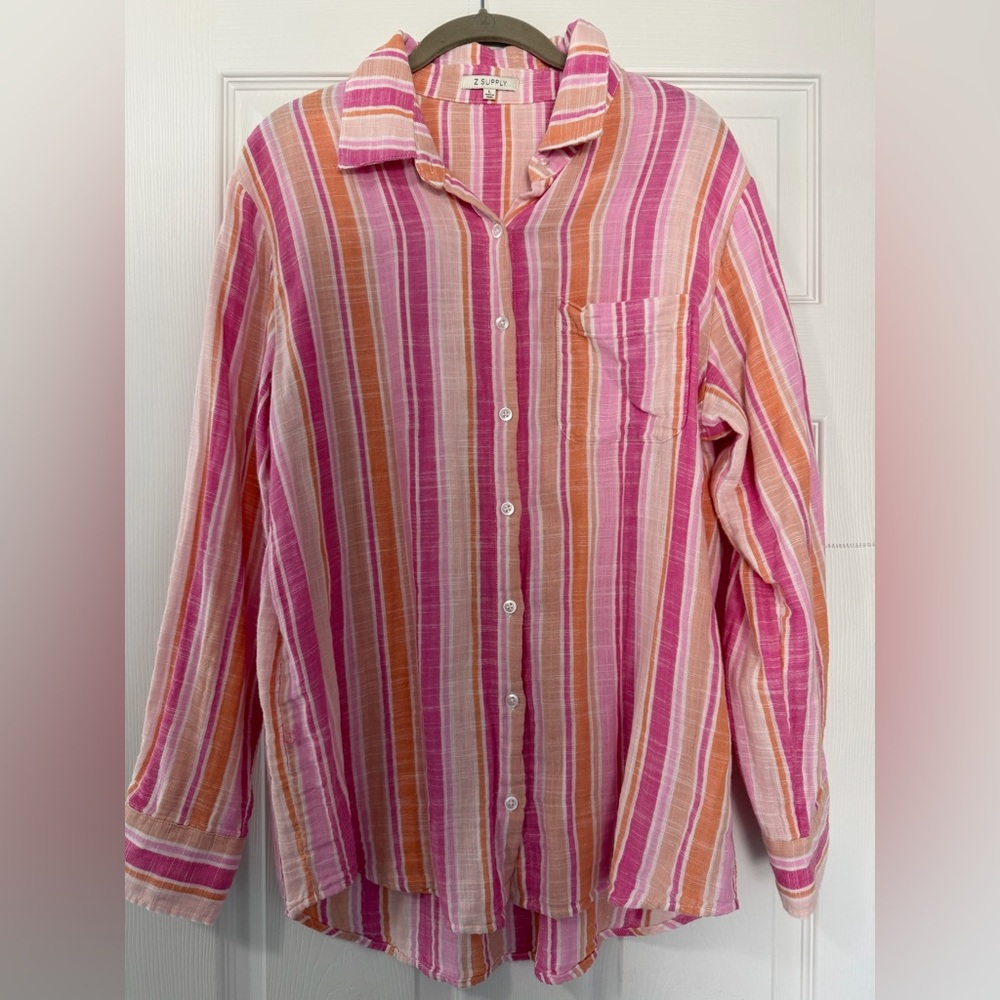 Z Supply Pink, Orange and Cream Striped Button Shirt
